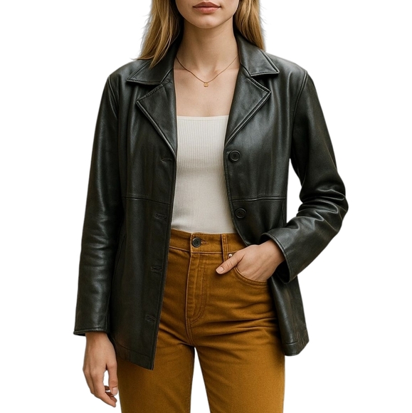 M. Julian Leather Button Down Moto Jacket in Jet Black Size 1X - Picture 1 of 11